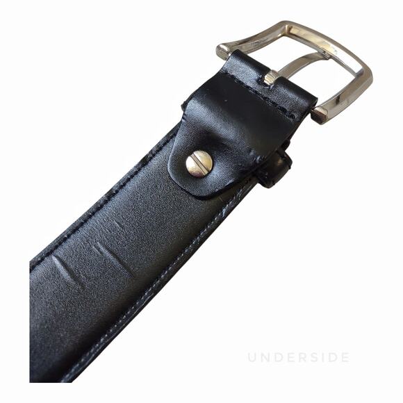 LUCHENGYI Mens Black Leather Belt Size 40 Silver Buckle Classic Career Academia - Picture 7 of 8